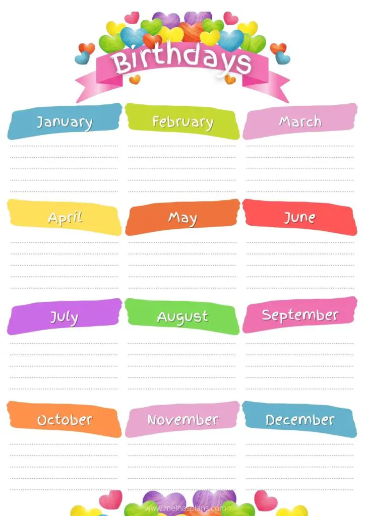 Birthday Printable Tracker