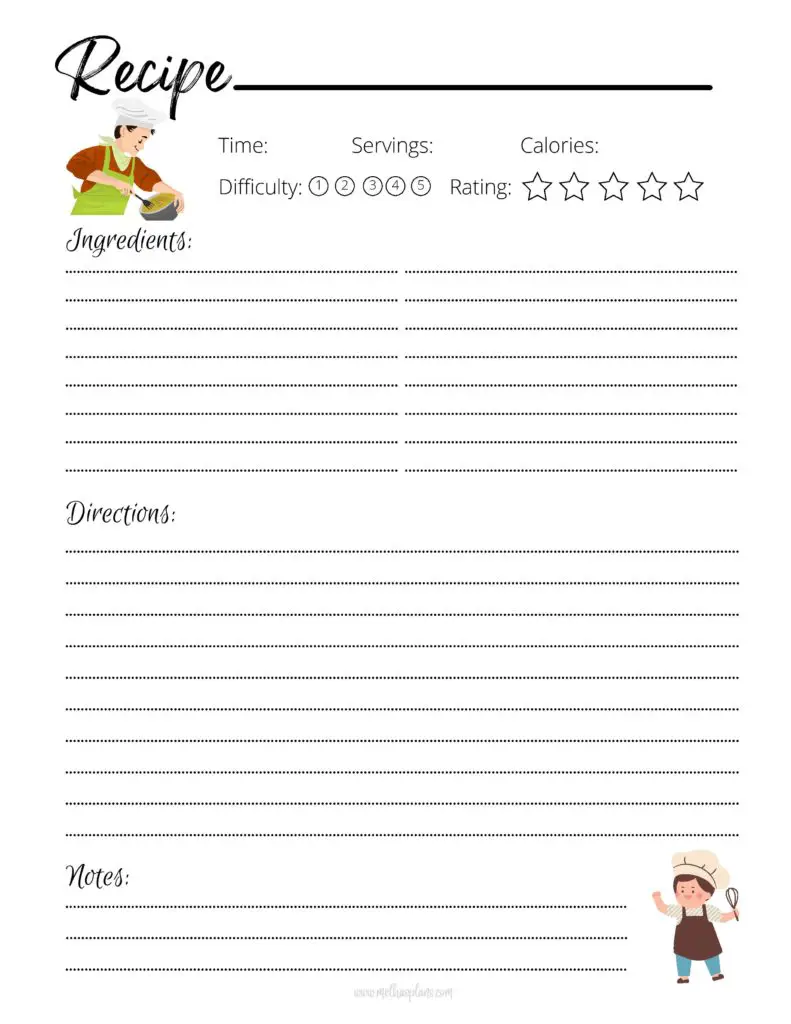 Recipe Page Printable