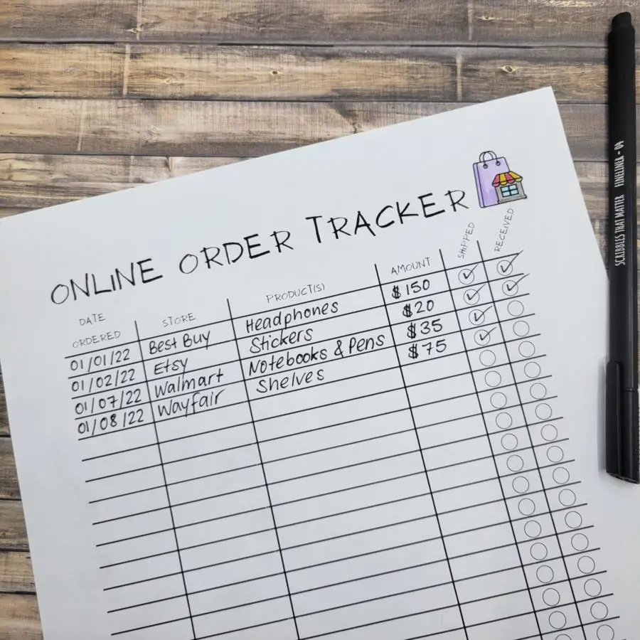 Online Order Tracker Printable