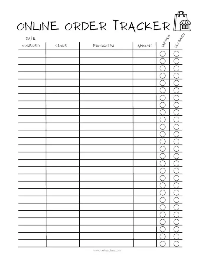 Online Order Tracker Printable