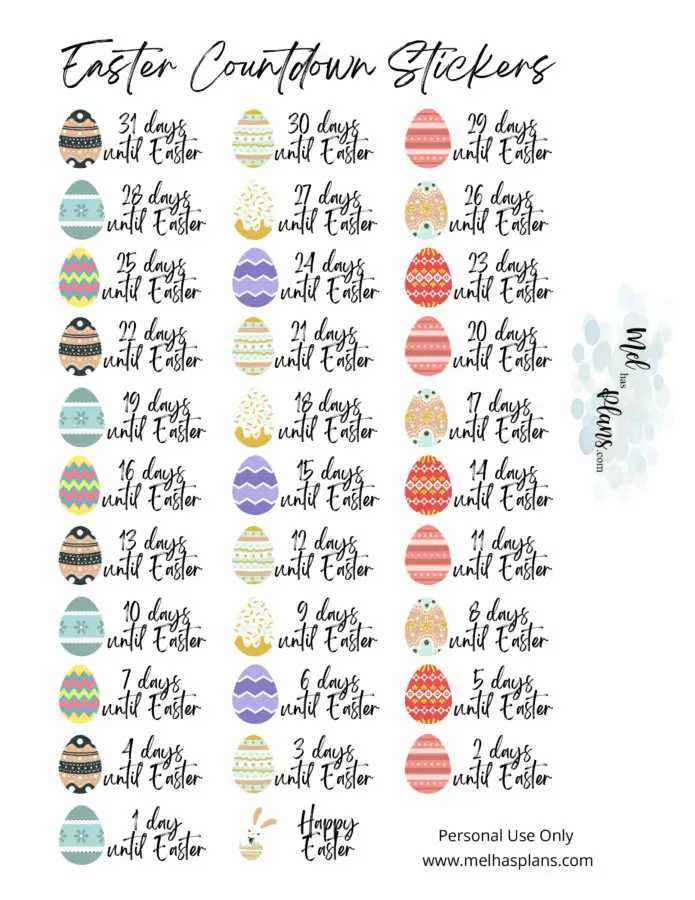 Easter Countdown Printable Stickers